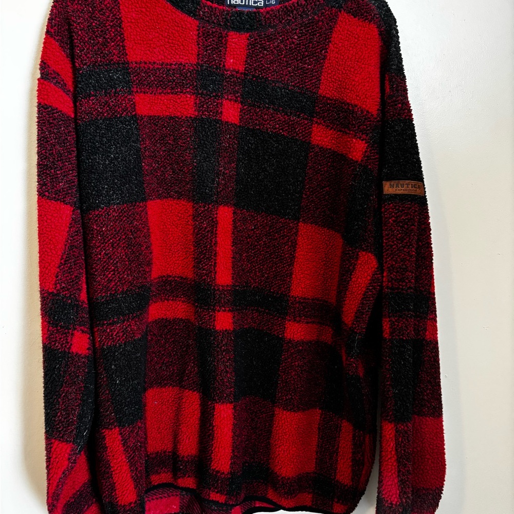 Nautica Men's Bold Red and Black Checkered Sweater